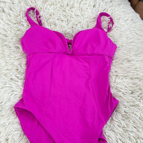 BECCA Color Coded One Piece Swimsuit Plunging Neck Swimsuit pink - Picture 2 of 9